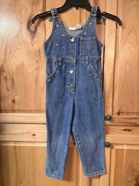 Vintage Jet Set Kids Toddler Bibs Overall Bibs Embellished Denim Size 4T F8